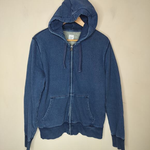 Gap Zip Up Hoodie Sweatshirt Indigo Blue Cotton Full Zip - Picture 1 of 7